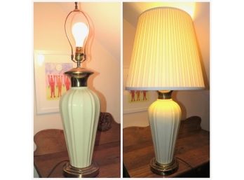 Brass & Ceramic Table Lamp - Set Of 2 - One With Shade