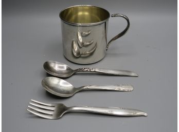 Rogers Bros. Cup, Spoon & Community Spoon & Fork - Silver Plated Assorted Set Of 4