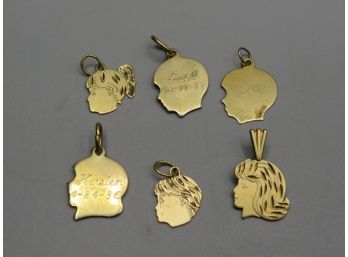 Yellow Gold Head Silhouette Charms - Assorted Set Of 6