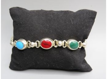 Sterling Silver Bracelet With Multi-colored Stones