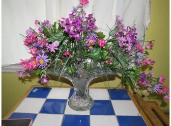 Glass Basket Vase With Artificial Flowers