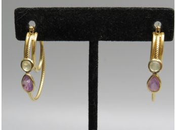 14K Yellow Gold Earrings With Stones - 3.9 Grams
