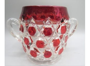 Red/clear Glass Handled Sugar Bowl