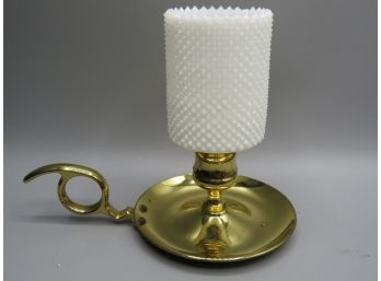 Handled Brass Candleholder With Milk Glass Top