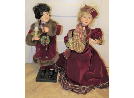 Man & Woman Electronic Animated/lighted Christmas Figures - Set Of 2 (woman Not Working)