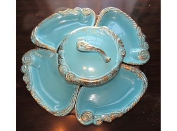 USA Calif. Blue 4 Sections & Bowl On Lazy Susan