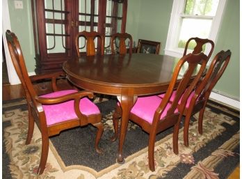 Wood Dining Table With 3 Leaves & 6 Chairs