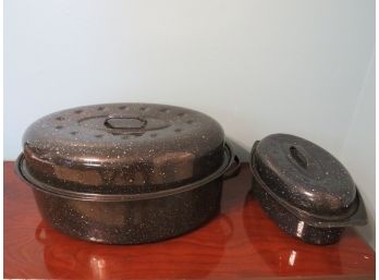 Granite Ware Covered Oval Roaster & Oval Pots With Lids - Set Of 2