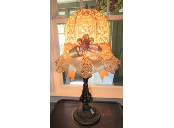 Metal Table Lamp With Crochet Shade