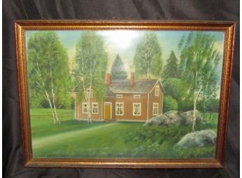 Signed Painting Of House In The Country Framed