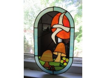 Oval Seagull, Mushrooms Stained Style Glass Decor