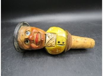 Carved Wood & Hand Painted Bottle Stopper Vintage