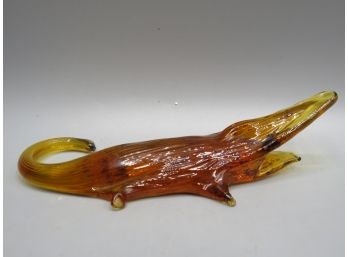 Amber Glass Crocodile Decor