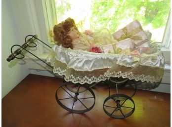Doll In Carriage With Fabric Gift Packages