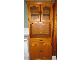 Wood Hutch With Glass Doors And Under Cabinet Storage