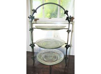 Metal Leaf 3-tier Plate Stand With 3 Glass Plates