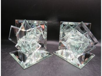 Mirror & Glass Tealight Candle Holders - Set Of 2