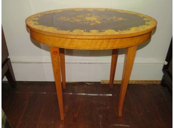 Italian Wooden Inlaid Musical Music Box Oval Table - Not Working