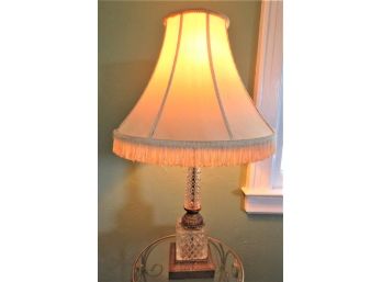 Glass/metal Table Lamp With Fringe Trimmed Shade