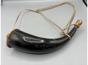 Faux Ox Powder Horn With Leather Strap