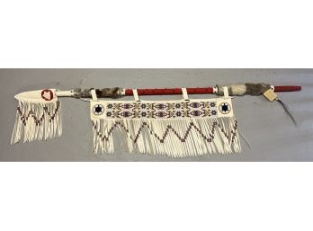 Modern American Indian Wooden Beaded Ceremonial Spear