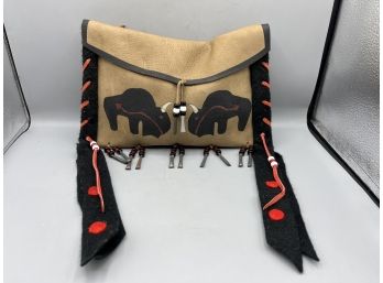 Handcrafted American Indian Inspired Leather Buffalo Pattern Medicine Bag