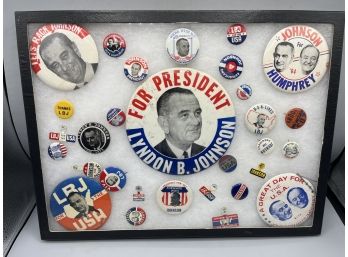 Lyndon B. Johnson President Campaign Pins With Display Case