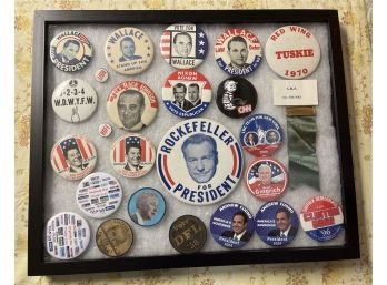 Presidential Campaign Pins - Assorted Lot With Display Case