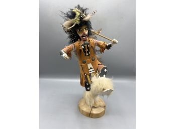 Handcrafted Wooden Native American Sculpture - Shield Dancer By Jasper White