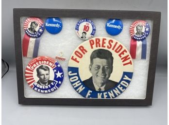 John F Kennedy Presidential Campaign Pins With Display Case