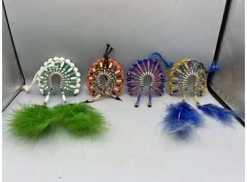 Handcrafted Beaded American Indian Head Dress Decor - 4 Total