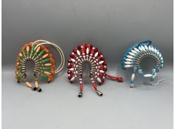 Handcrafted Beaded American Indian Head Dress Decor - 3 Total