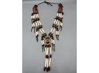 Modern American Indian Leather Beaded Necklace