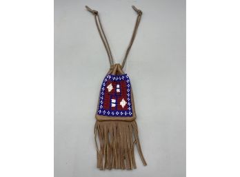 Handcrafted Modern American Indian Leather Beaded Medicine Bag