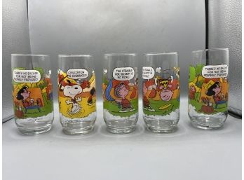 Camp Snoopy Series 1971 Collector Glasses - 5 Total