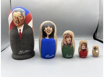 Clinton Committee Wooden Hand Painted Nesting Dolls - 5 Total