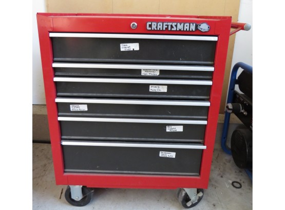 Craftsman Wheeled Red Metal Tool Box Cart With 6 Drawers