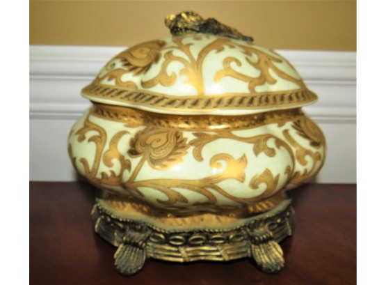 Gold/ivory Decorative Jar