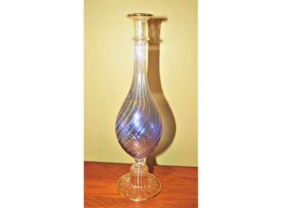 Purple Tinted Glass With Gold Tone Accents Bud Vase