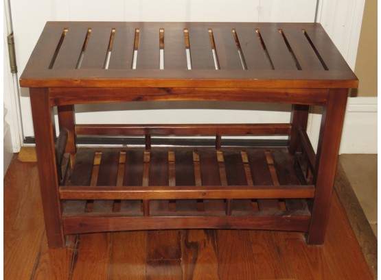 Wood Bench Seat With Under Shoe Storage Shelf