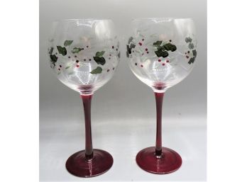 Pfaltzgraff Red Stem Holly Holiday Wine Glasses - Set Of 12
