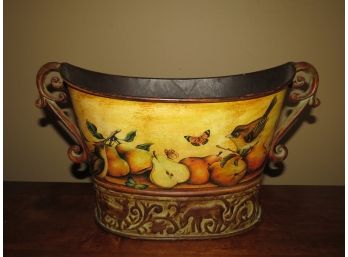 Handled Metal Planter With Pear Motif