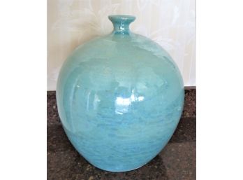 Aqua Blue Glass Round Vase