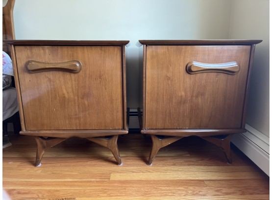Mid Century Walnut Lacquered Highboy Style Night Stands - 2 Total