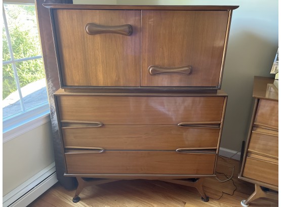 Mid Century Walnut Lacquered Armoire Highboy Dresser