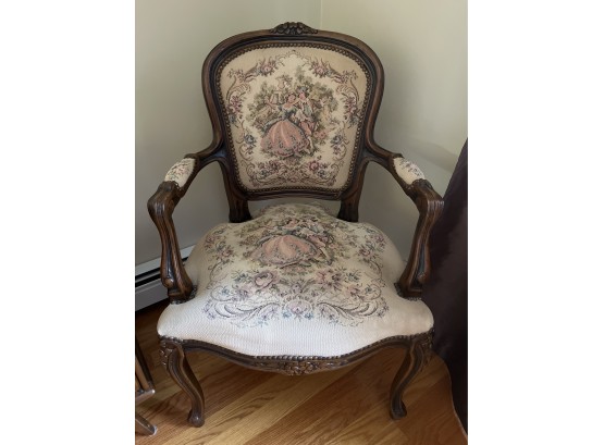 Vintage Victorian Pattern Custom Upholstered Louis XVI Style Wooden Arm Chair