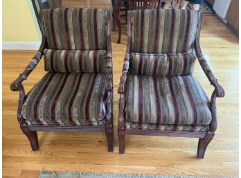 Ethan Allen Mahogany Carved Accent Arm Chairs - 2 Total