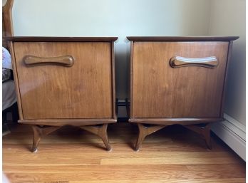 Mid Century Walnut Lacquered Highboy Style Night Stands - 2 Total