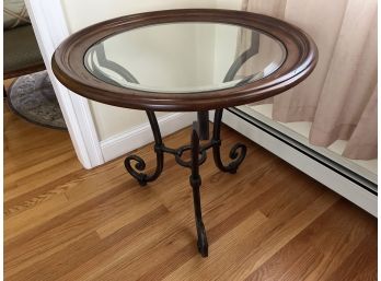 Ethan Allen Wrought Iron Wooden Glass Top End Table
