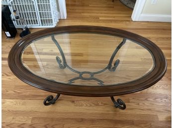Ethan Allen Wrought Iron Wooden Glass Top Coffee Table